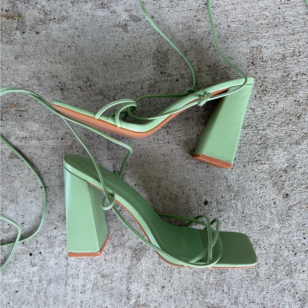 PrettyLittleThing Sage Green Platform Heels Size 8 - Picture 11 of 11
